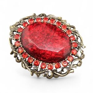 Vintage Ruby Red and Bronze Brooch Pin